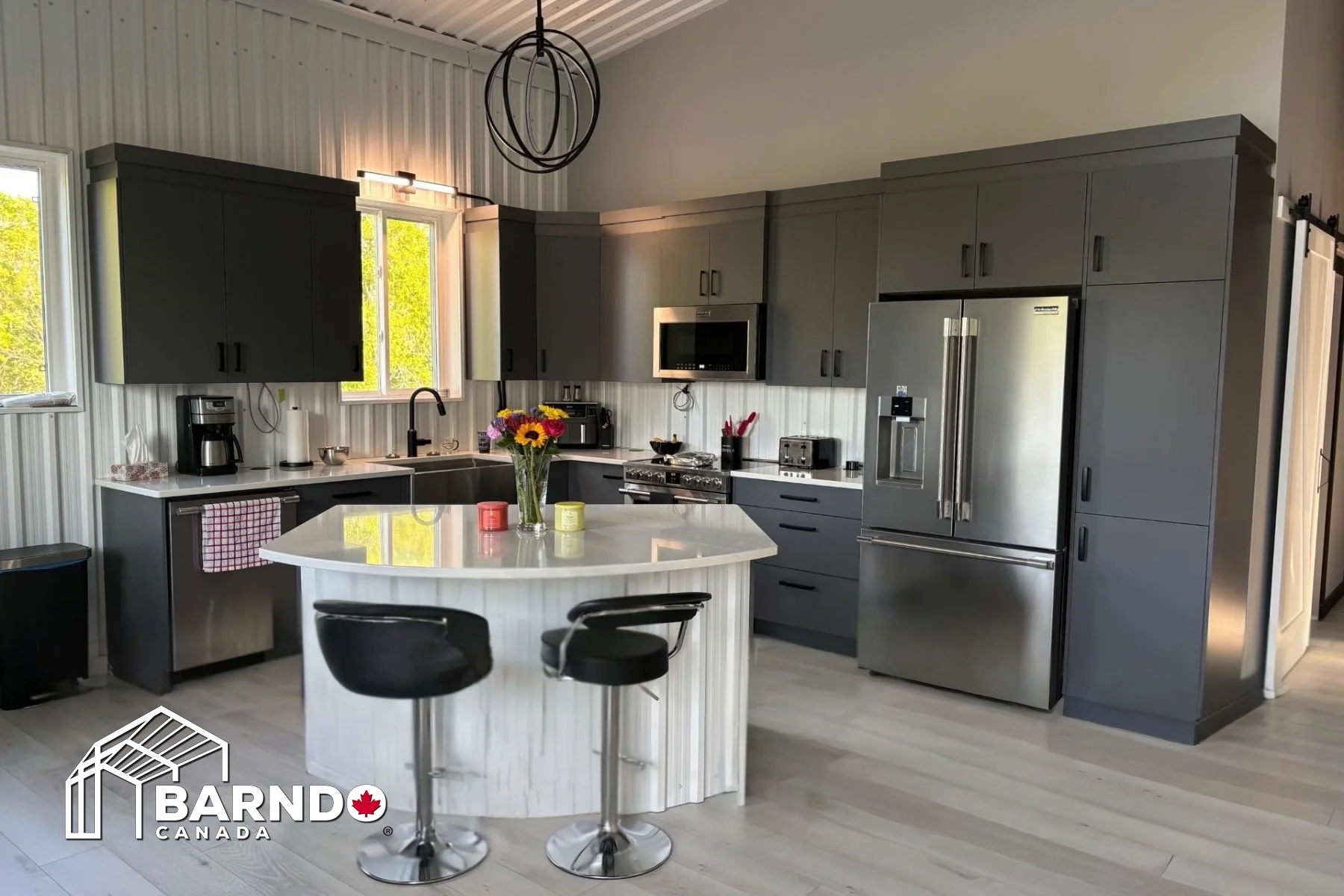 Barndominium kitchen with modern appliances